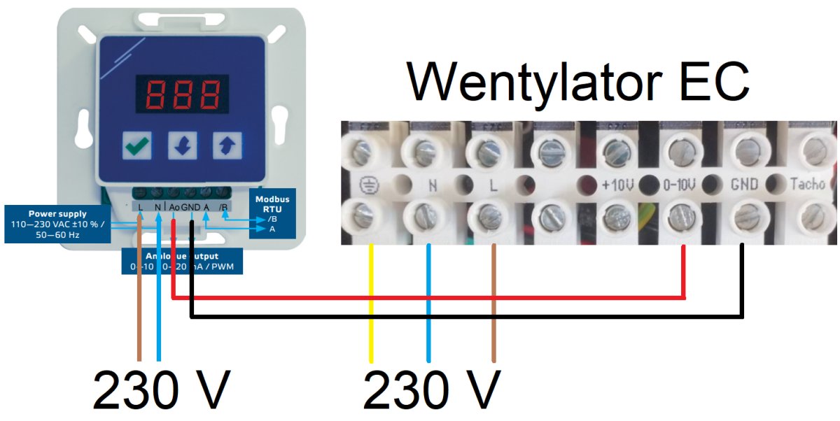 Podłączenie regulatora RDCV9-AD-BK do wentylatora CAF45 EC
